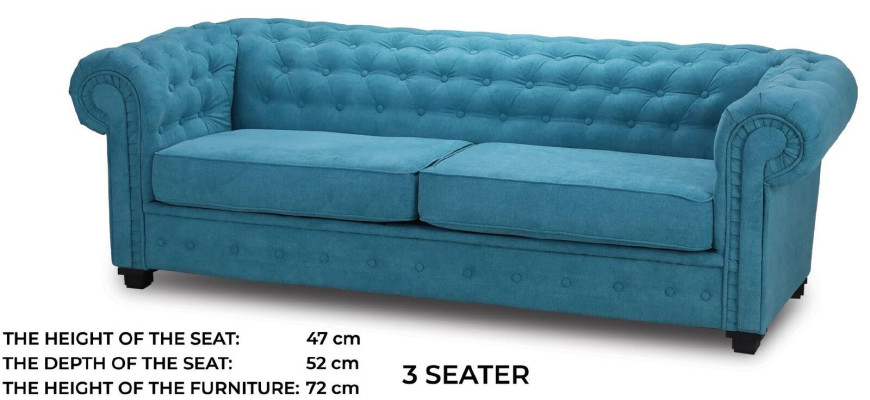 Chesterfield Sofagarnitur Couch Polster Möbel Set Garnitur 3+2+1 Turkis