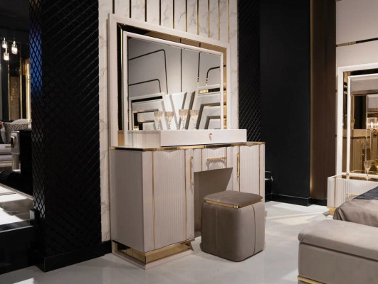 Schlafzimmer Set Bett 2xNachttische Kleiderschrank 7tlg Design Luxus neu