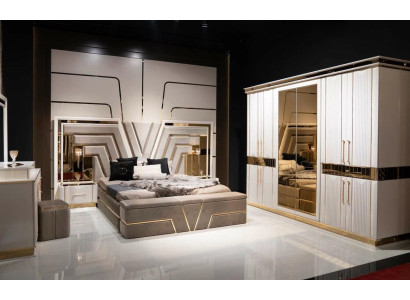 Schlafzimmer Set Bett 2xNachttische Kleiderschrank 7tlg Design Luxus neu