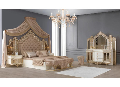 Schlafzimmer Set Bett 2x Nachttische Schminktisch mit-Spiegel Luxus neu