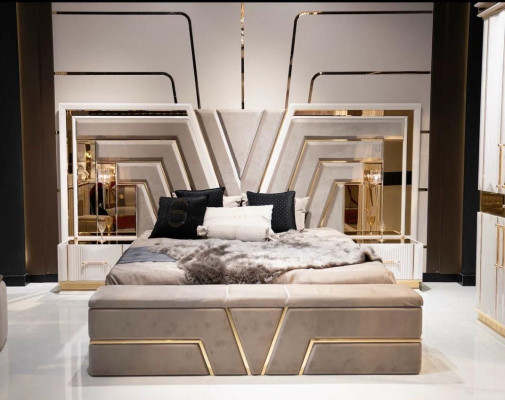 Schlafzimmer Set Bett 2x Nachttische Luxus neu 3tlg Design Modern Holz
