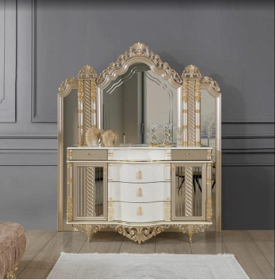 Schlafzimmer Set Luxus Schminktisch mit Spiegel weiß Design neu 2tlg