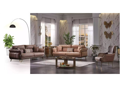 Braune Couchgarnitur Luxus 3+3+1 Sitzer Wohnzimmer Möbel Sofas Sessel