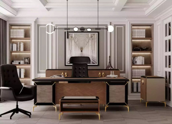 Büromöbel Chef Schreibtisch Edelstahlfüße Tisch mit Schubladen Holzmöbel