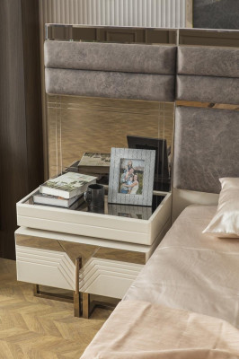 Garnitur Schlafzimmer Doppelbett Bett Nachttische 4tlg Grau Schrank