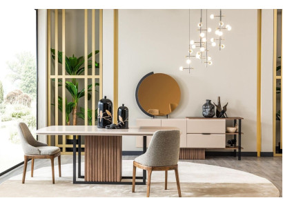 Esszimmer Essgruppe Komplette Esstisch Stühle 9tlg Beige Essecke Set