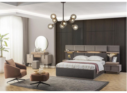 Schlafzimmer Komplette Doppelbett Bett Nachttische Konsole 6tlg Grau