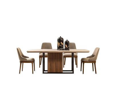 Essgruppe Komplette Esszimmer Esstisch Stühle 7tlg Beige Essecke Set