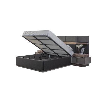 Komplette Schlafzimmer Doppelbett Set 3tlg Bett Nachttische Grau Stoff