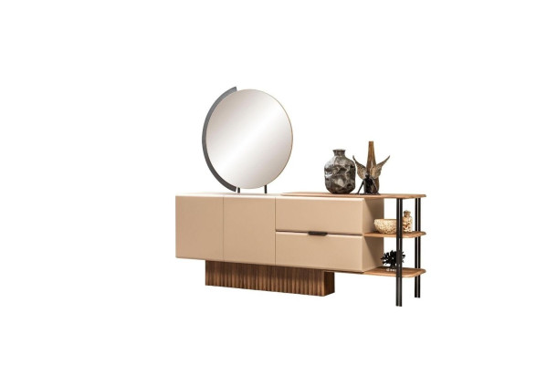 Garnitur Sideboard mit Spiegel Beige Holzschrank Schrank Holz Design