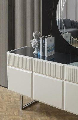 Anrichte Sideboard mit Spiegel Holzschrank Kommode Schrank Holz Weiß