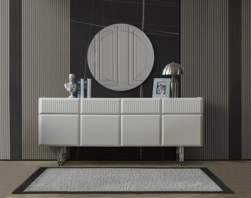 Anrichte Sideboard mit Spiegel Holzschrank Kommode Schrank Holz Weiß