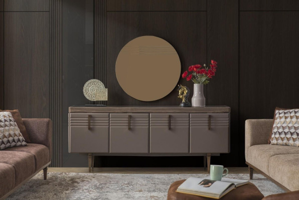 Sideboard Anrichte Grau Schrank Spiegel Kommode Holz Garnitur Kommode