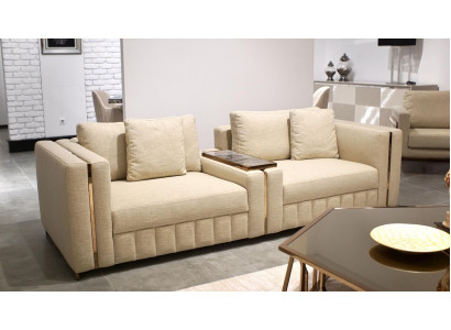 Modern Wohnzimmer Sofa Zweisitzer Beige Textil Polster Möbel Einrichtung Design