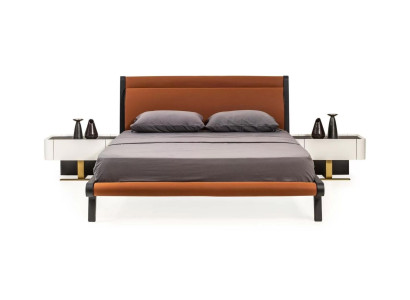 Garnitur Doppelbett Bett Schlafzimmer Nachttische 3tlg Orange Moderne