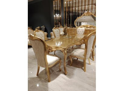 Klassisch Gold Esszimmer set Holztisch Esstisch + 4x Stühle Küche Holz Neu