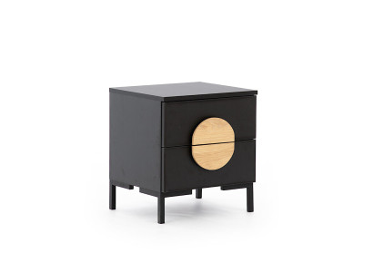 Schwarze Nachtkommode Designer Nachttisch mit 2 Schubladen Holz Möbel