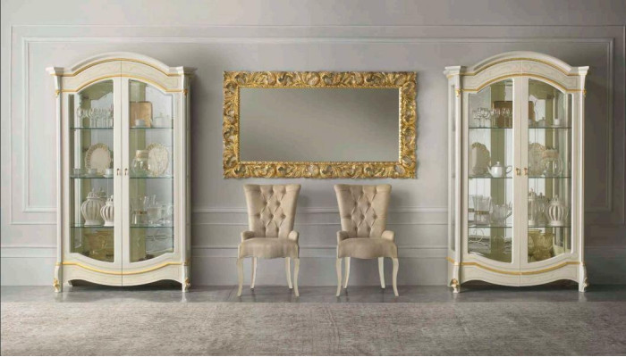 Klassische Wohnzimmer Möbel Weiß Gold Holz Schaufenster Vitrine Schrank Möbel
