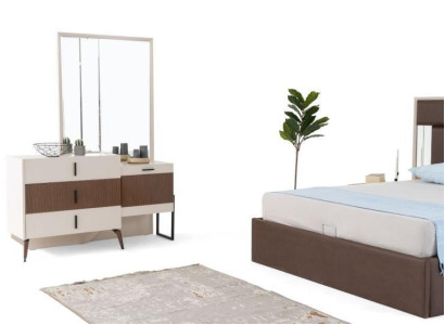 Frisiertisch Schminktisch Schminkkommode Spiegel Holz Beige Konsole