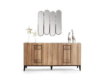 Anrichte Garnitur Spiegel Sideboard Schrank Holzschrank Holz Braun