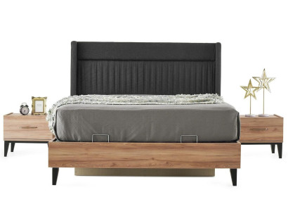 Garnitur Doppelbett Bett Nachttische Braun Schlafzimmer 3tlg Holz Set