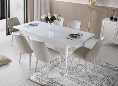 Essgruppe Garnitur Esszimmer Esstisch Stühle Holz 7tlg Weiß Modern