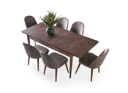 Essecke Garnitur Esszimmer Esstisch Stühle Holz 7tlg Braun Essgruppe