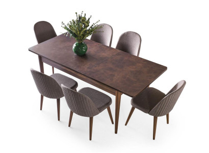 Essecke Garnitur Esszimmer Esstisch Stühle Holz 7tlg Braun Essgruppe