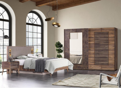 Garnitur Doppelbett Bett Nachttische Braun Schlafzimmer 4tlg Schrank