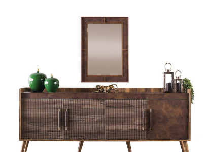 Garnitur Anrichte Sideboard Schrank Holzschrank Braun Holz Spiegel