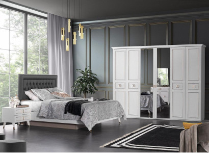 Garnitur Doppelbett Bett Nachttische Weiß Schlafzimmer 4tlg Schrank