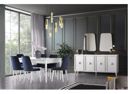 Essgruppe Esszimmer Essecke Esstisch Stühle Holz 9tlg Anrichte Weiß