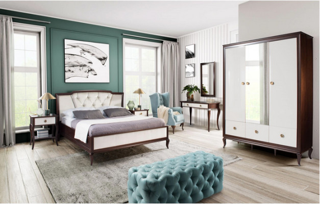 Komplettes Schlafzimmer Set 4 tlg Design Bett + 2x Nachttisch + Kleiderschrank