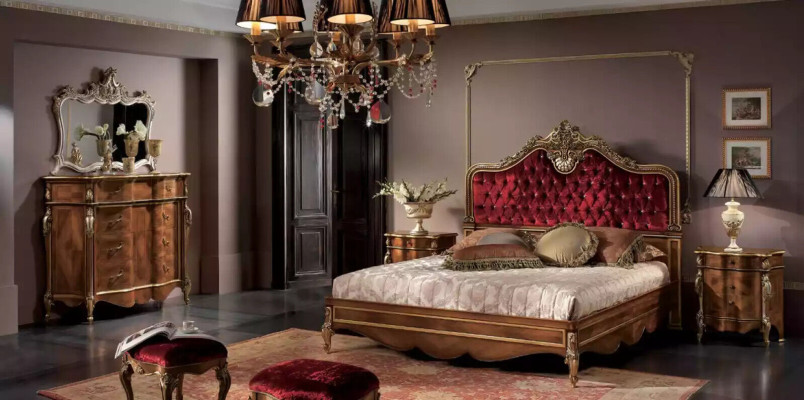 Schlafzimmer Möbel 5tlg. Set Bett 2x Nachttisch Kommode Klassisch Holz