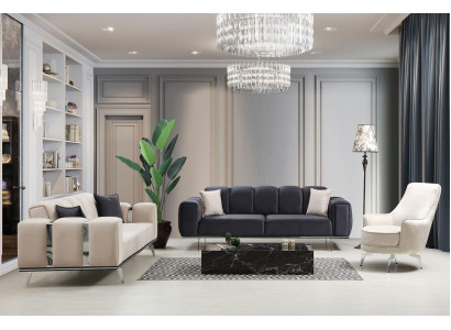 Luxus Couchgarnitur Dreisitzer Sessel Couch Beige Stoffsofa Sofas 3tlg