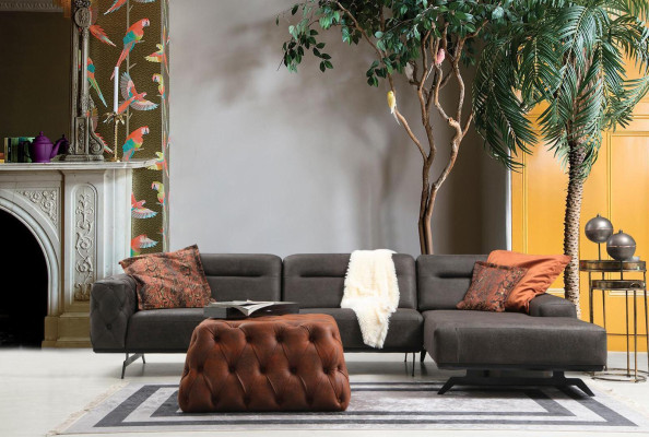 Couch Ecksofa L form Grau Sofa Polstersofa Ottomane Stoffsofa Stoff