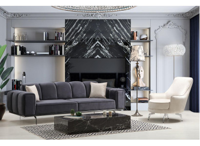 Komplette Couchgarnitur Dreisitzer Sessel Couch Grau Stoffsofa Sofas