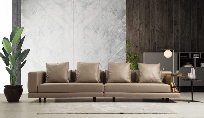 Viersitzer Couch Beige Sofa 4 Sitzer Polstersofa Modern Kunstleder