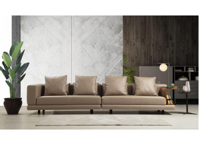 Viersitzer Couch Beige Sofa 4 Sitzer Polstersofa Modern Kunstleder