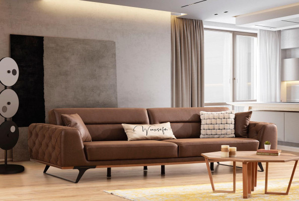 Sofagarnitur Viersitzer Dreisitzer Sessel Couch Braun Polstersofa Sofa