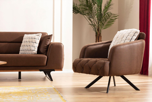 Sofagarnitur Viersitzer Dreisitzer Sessel Couch Braun Polstersofa Sofa