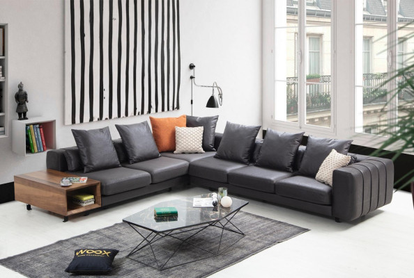 Eckgarnitur Ecksofa L form Polstersofa Stoffsofa Couch Grau Sofa Tisch