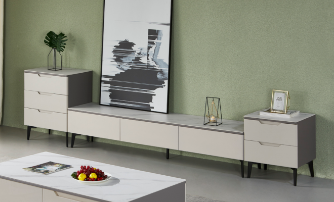 Wohnwand TV Ständer RTV Lowboard Luxus Holz Modern Grau Wohnzimmer