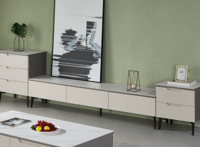 Wohnwand TV Ständer RTV Lowboard Luxus Holz Modern Grau Wohnzimmer