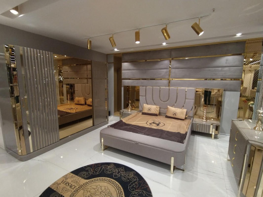Schlafzimmer Set Luxus Komplettes Bett 2x Nachttisch Kleiderschrank 4tlg