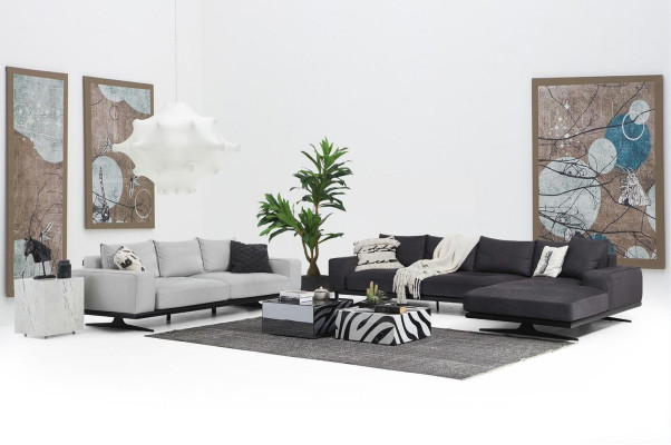 Sofagarnitur Ecksofa L-Form Zweisitzer Sitzer Sessel Stoff Grau 3tlg