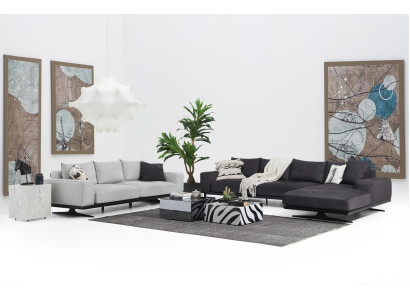 Sofagarnitur Ecksofa L-Form Zweisitzer Sitzer Sessel Stoff Grau 3tlg