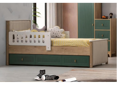 Stilvoll Kinderbett 200 cm Jugendbett Holz Kinderzimmer Stoff Modern