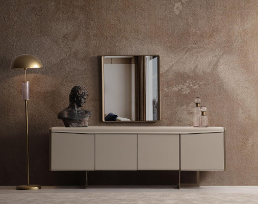 Beige Esszimmer Anrichte Rechteckiger Spiegel Stilvolle Holzmöbel 2tlg