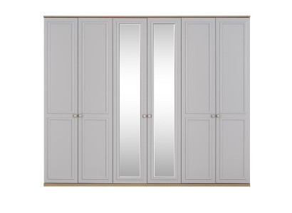 Schlafzimmerschrank Kleiderschrank Schrank Grau Holz Spiegel 6 Türen